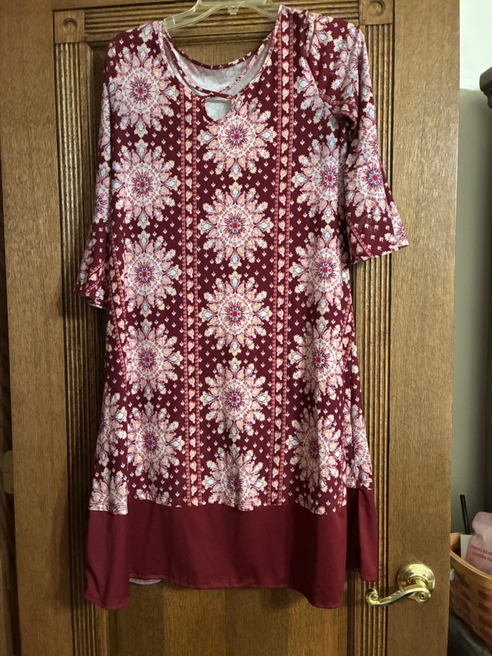 Maroon Floral Medallion Swing Dress